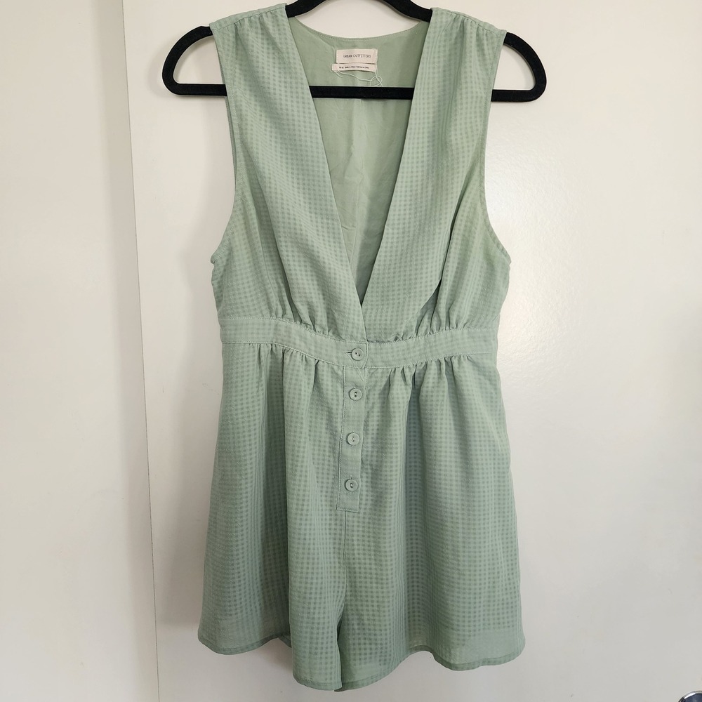 Urban Outfitters Romper Womens Medium Sage Green Excellent Gingham Cottagecore
